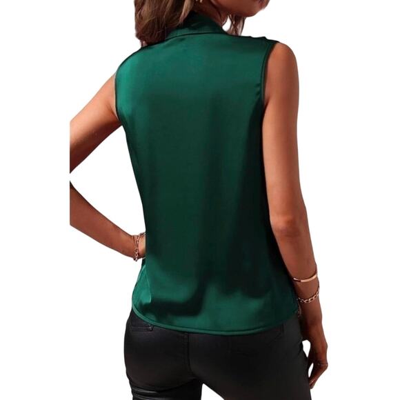 AVANOVA Emerald Green women’s Satin Wrap Blouse Sleeveless V Neck Top Medium NWT - Picture 4 of 8